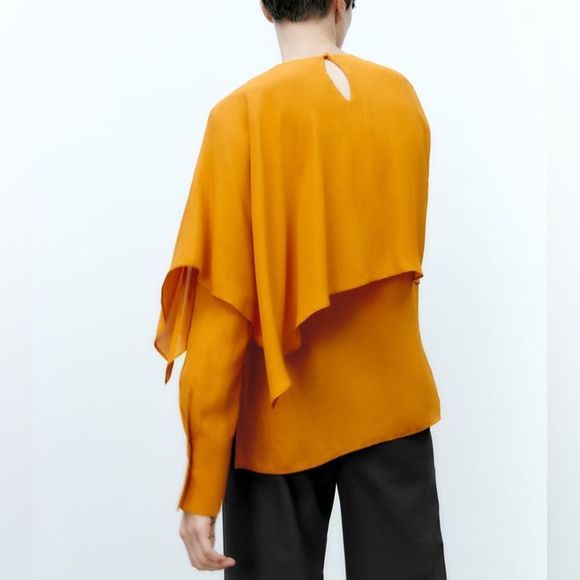 Zara Mustard Cape Viscose Blouse - Picture 6 of 9
